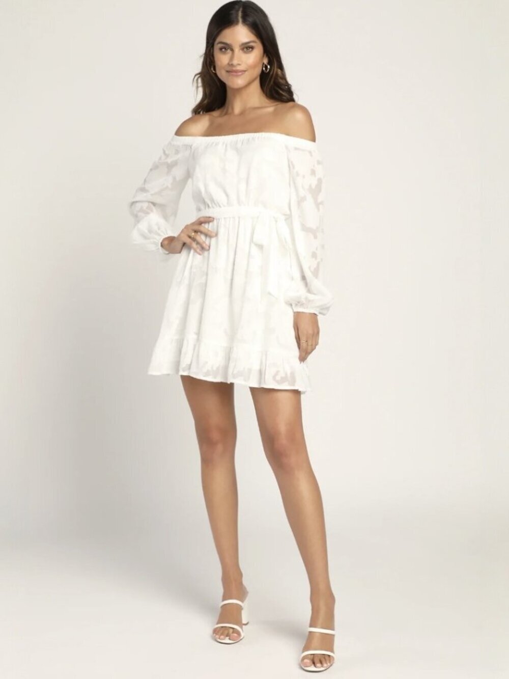 NWT Lulus Cute Day Out White Floral Burnout Off-the-Shoulder Mini Dress (size S)